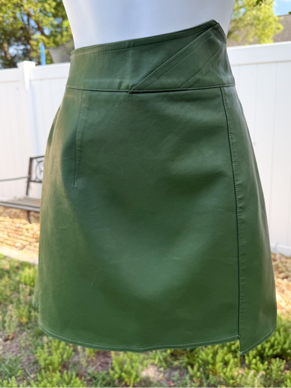 Solado Green Faux Leather Mini Skirt High Waist A-Line Edgy Size S